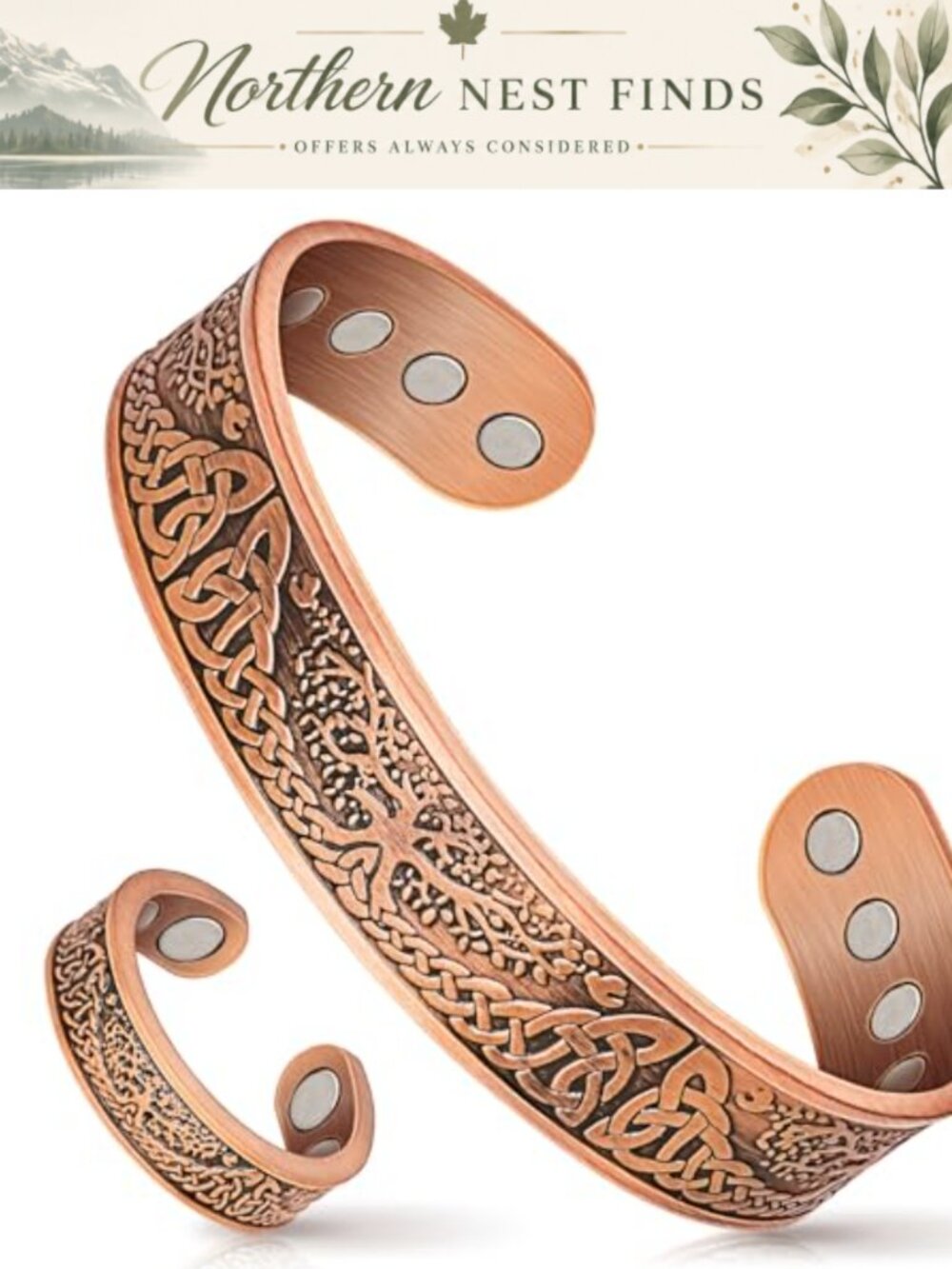 Magnetic Copper Bracelet Tree of Life Adjustable Men Jewelry Gift